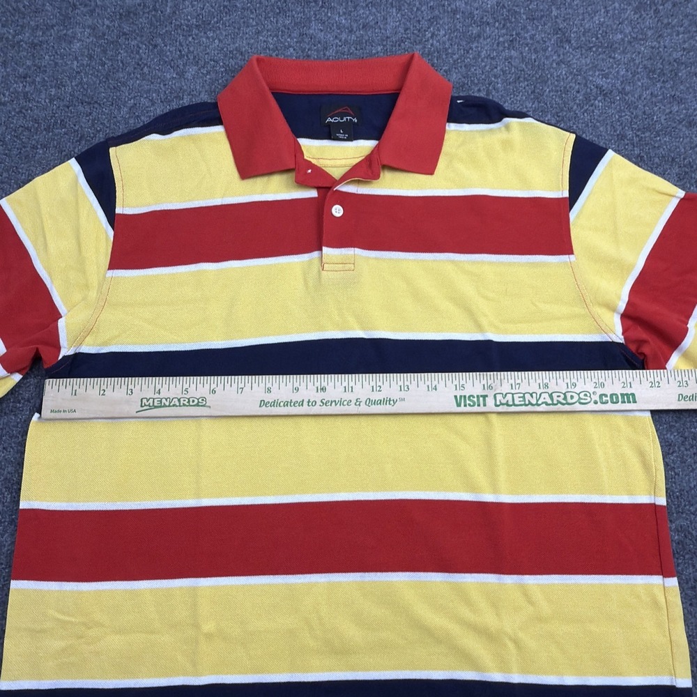 Acuity Mens L Yellow Striped Color Block Cotton Sports Polo Shirt - Picture 3 of 8